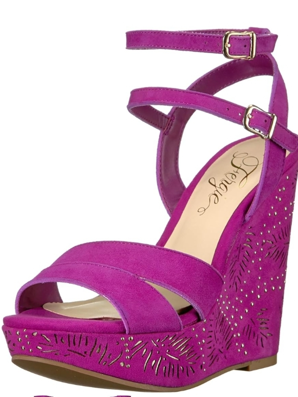 NWOT Fergie Raspberry Suede Embellished Wedge Sandals Size 8